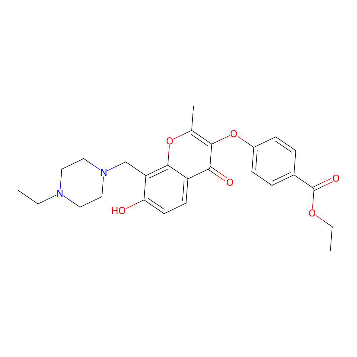 ethyl 4-({8-[(4-ethylpiperazin-1-yl)methyl]-7-hydroxy-2-methyl-4-oxo-4H-chromen-3-yl}oxy)benzoate molecular structure, CAS 844451-73-6