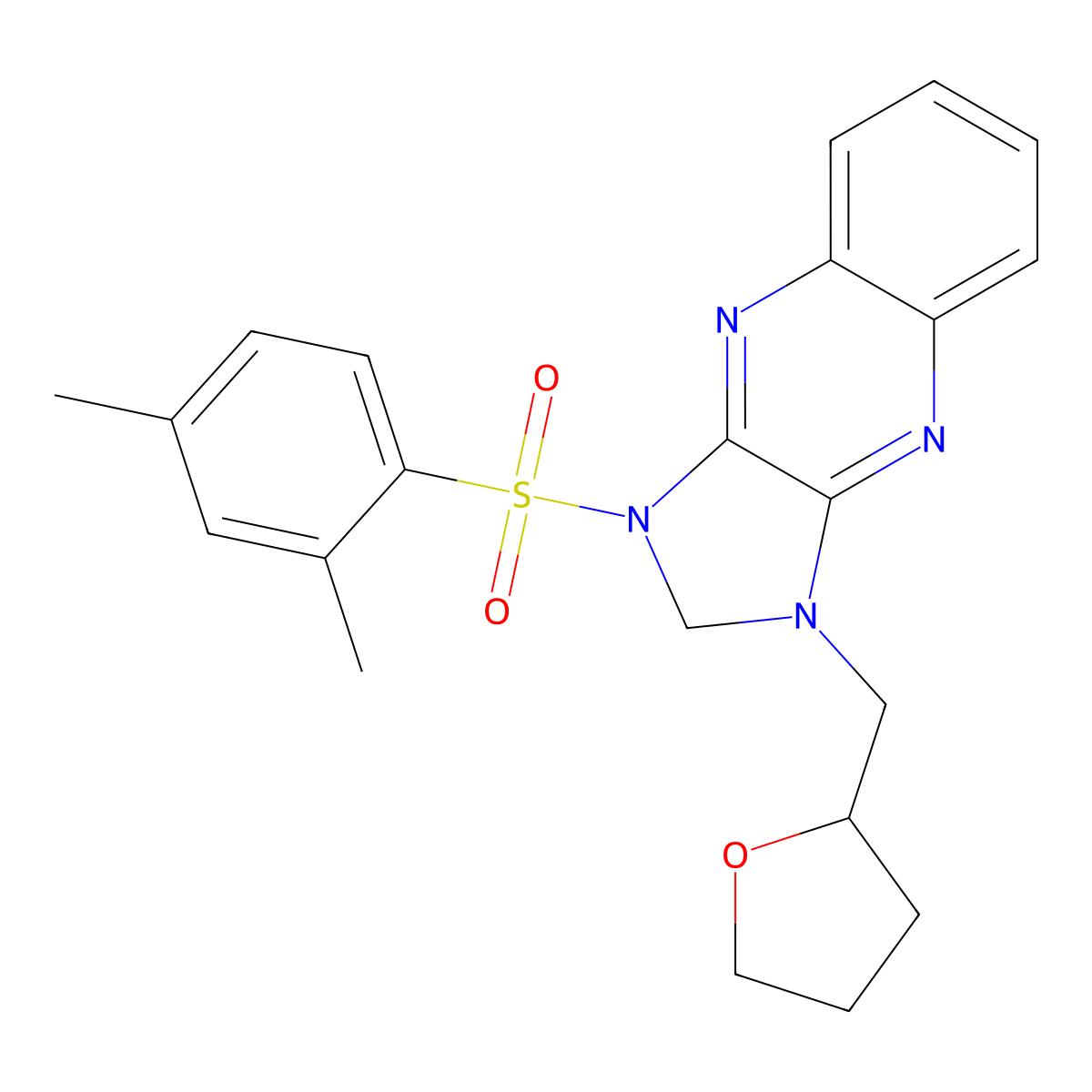 1-((2,4-dimethylphenyl)sulfonyl)-3-((tetrahydrofuran-2-yl)methyl)-2,3-dihydro-1H-imidazo[4,5-b]quinoxaline molecular structure, CAS 844451-99-6