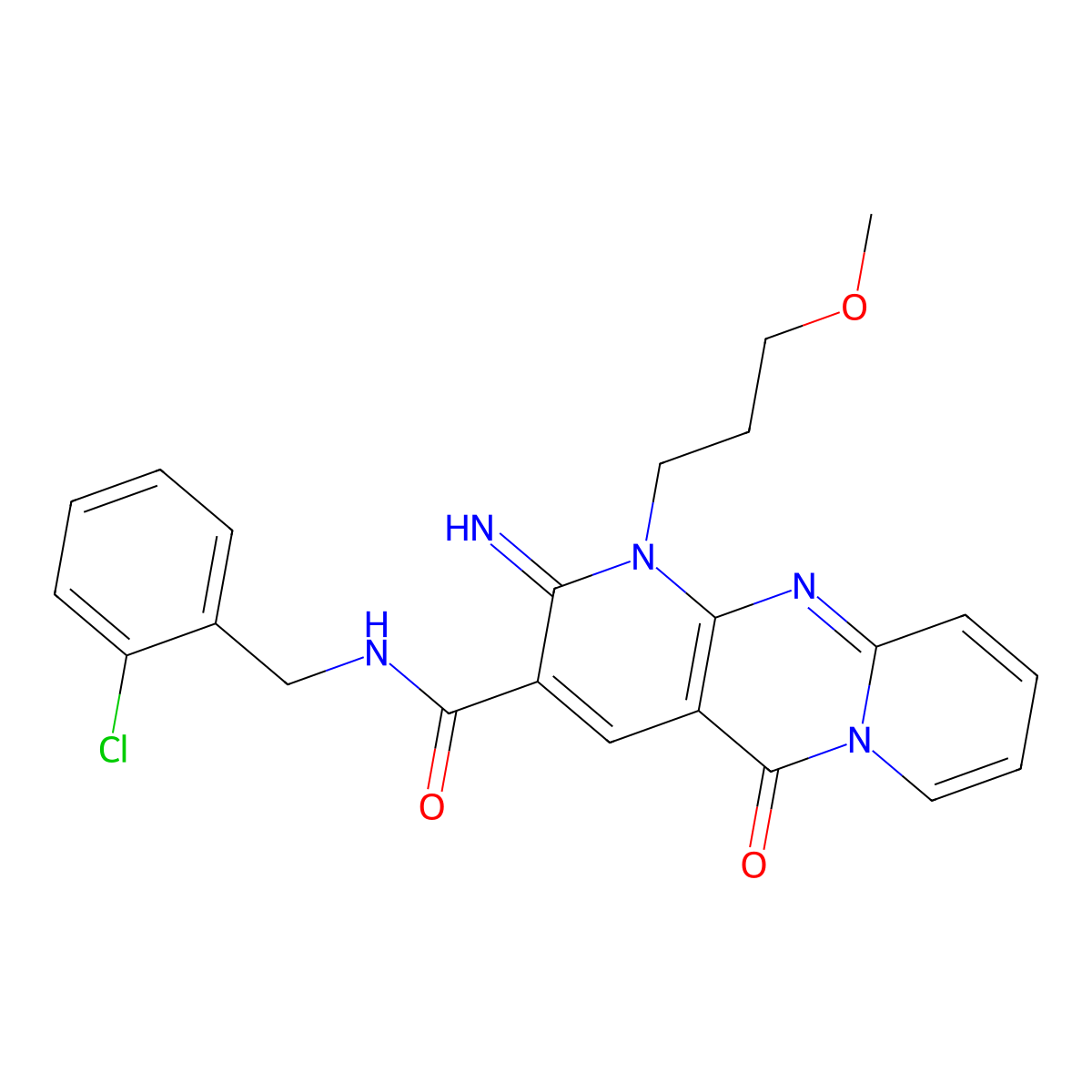 N~3~-(2-chlorobenzyl)-2-imino-1-(3-methoxypropyl)-5-oxo-1,5-dihydro-2H-dipyrido[1,2-a:2,3-d]pyrimidine-3-carboxamide molecular structure, CAS 844452-07-9