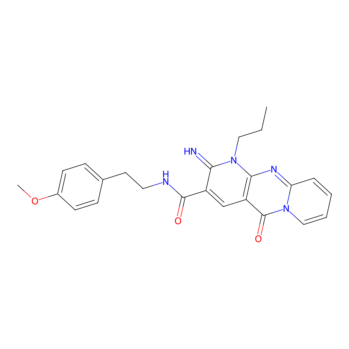 2-imino-N~3~-(4-methoxyphenethyl)-5-oxo-1-propyl-1,5-dihydro-2H-dipyrido[1,2-a:2,3-d]pyrimidine-3-carboxamide molecular structure, CAS 844453-27-6