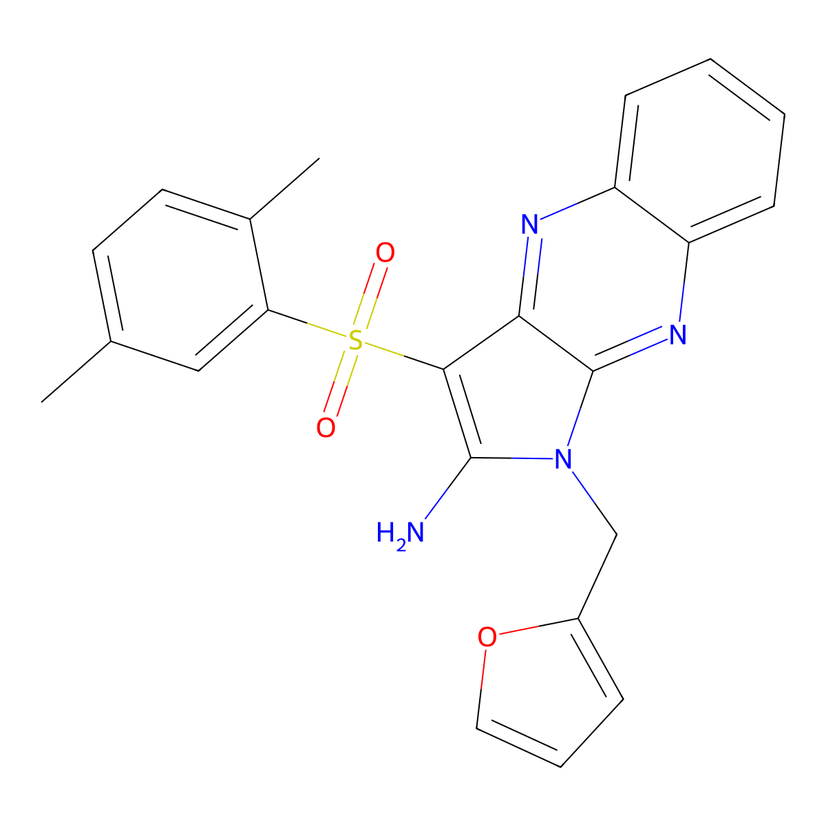 3-((2,5-dimethylphenyl)sulfonyl)-1-(furan-2-ylmethyl)-1H-pyrrolo[2,3-b]quinoxalin-2-amine molecular structure, CAS 844453-39-0