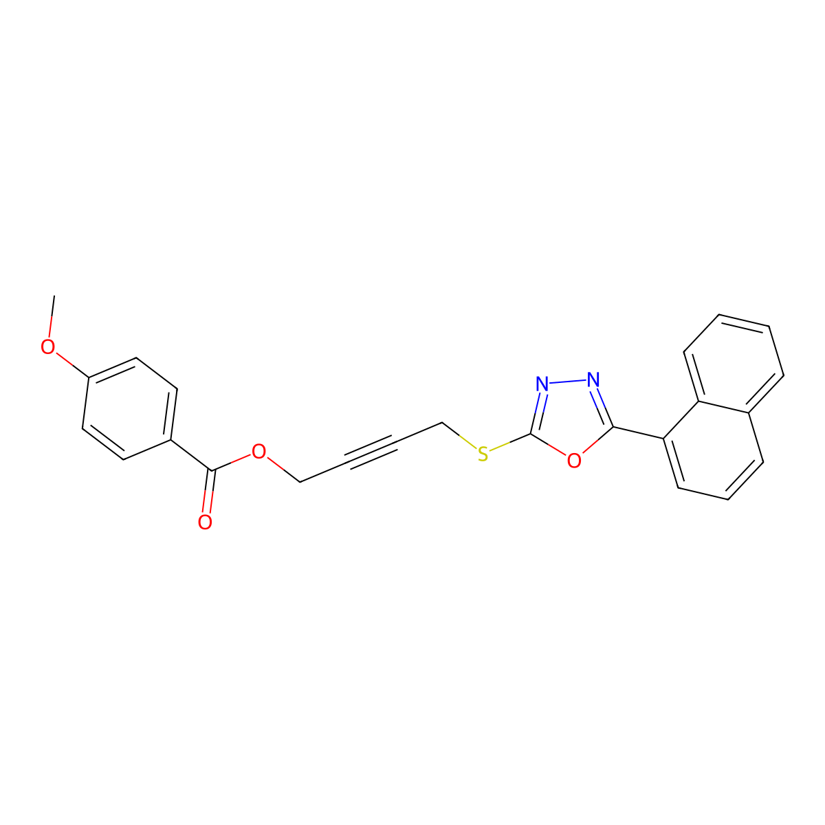 4-[(5-Naphthalen-1-yl-1,3,4-oxadiazol-2-yl)sulfanyl]but-2-ynyl 4-methoxybenzoate molecular structure, CAS 844453-72-1