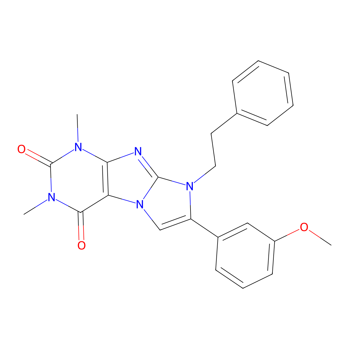 7-(3-Methoxyphenyl)-2,4-dimethyl-6-(2-phenylethyl)purino[7,8-a]imidazole-1,3-dione molecular structure, CAS 844453-97-0