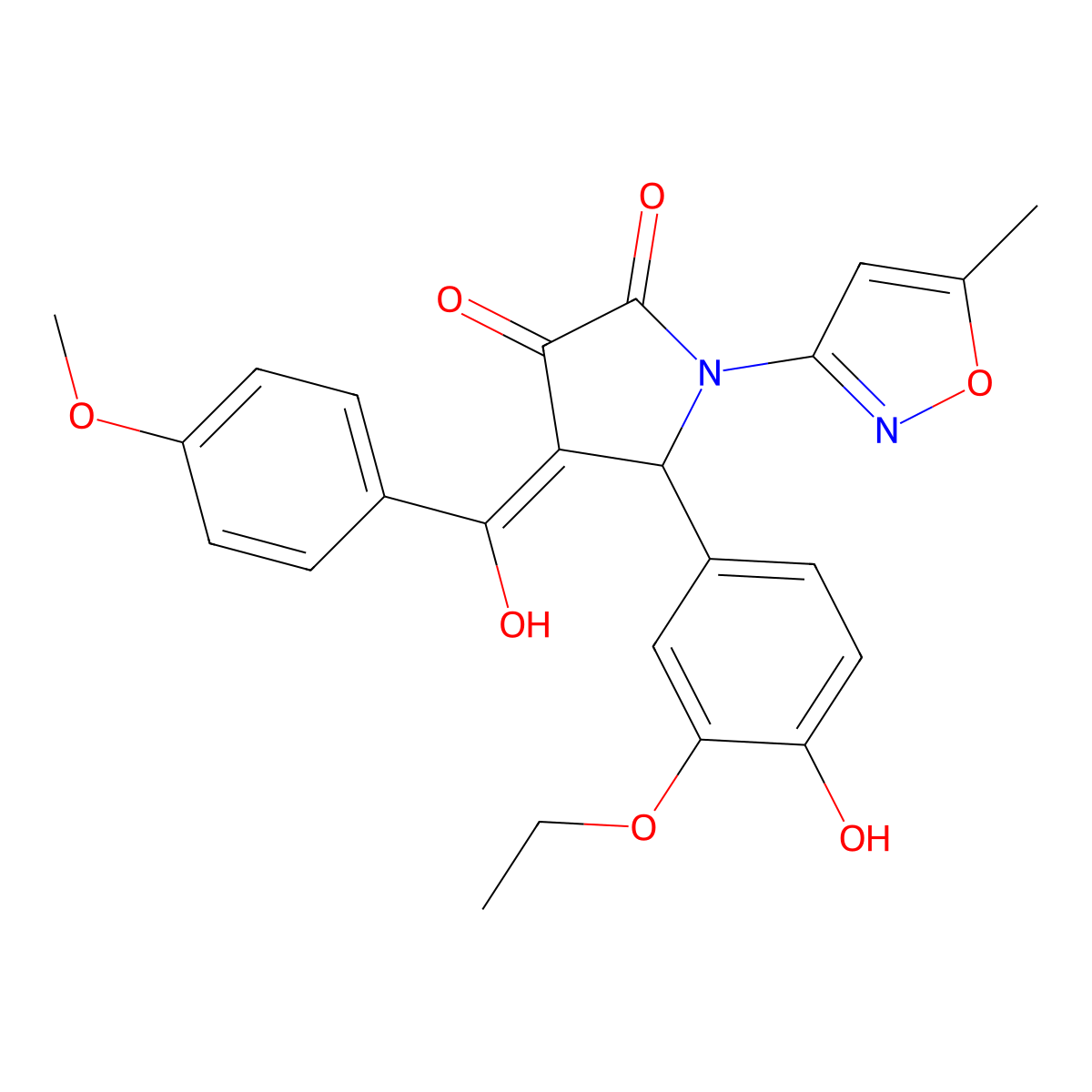 5-(3-ethoxy-4-hydroxyphenyl)-3-hydroxy-4-(4-methoxybenzoyl)-1-(5-methyl-1,2-oxazol-3-yl)-2,5-dihydro-1H-pyrrol-2-one molecular structure, CAS 844454-08-6