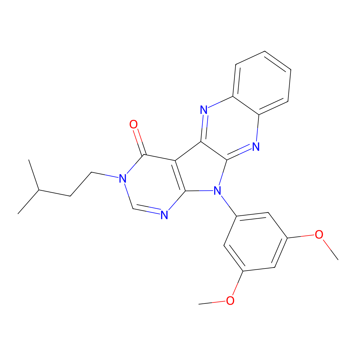 11-(3,5-dimethoxyphenyl)-3-isopentyl-3,11-dihydro-4H-pyrimido[5',4':4,5]pyrrolo[2,3-b]quinoxalin-4-one molecular structure, CAS 844454-64-4