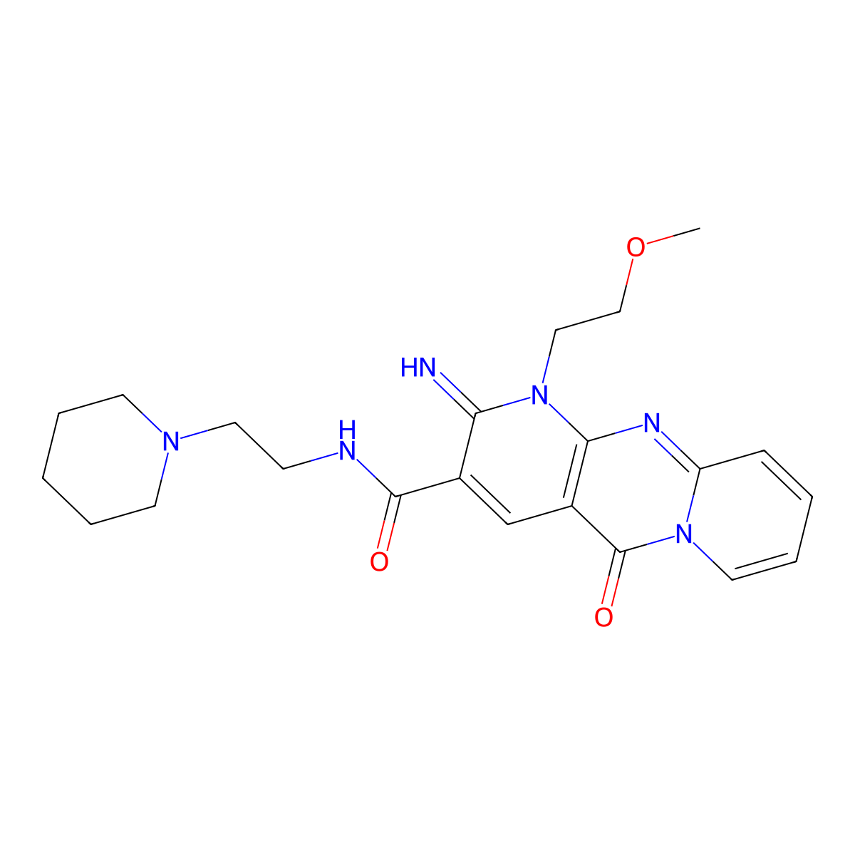 2-imino-1-(2-methoxyethyl)-5-oxo-N-(2-piperidinoethyl)-1,5-dihydro-2H-dipyrido[1,2-a:2,3-d]pyrimidine-3-carboxamide molecular structure, CAS 844454-84-8
