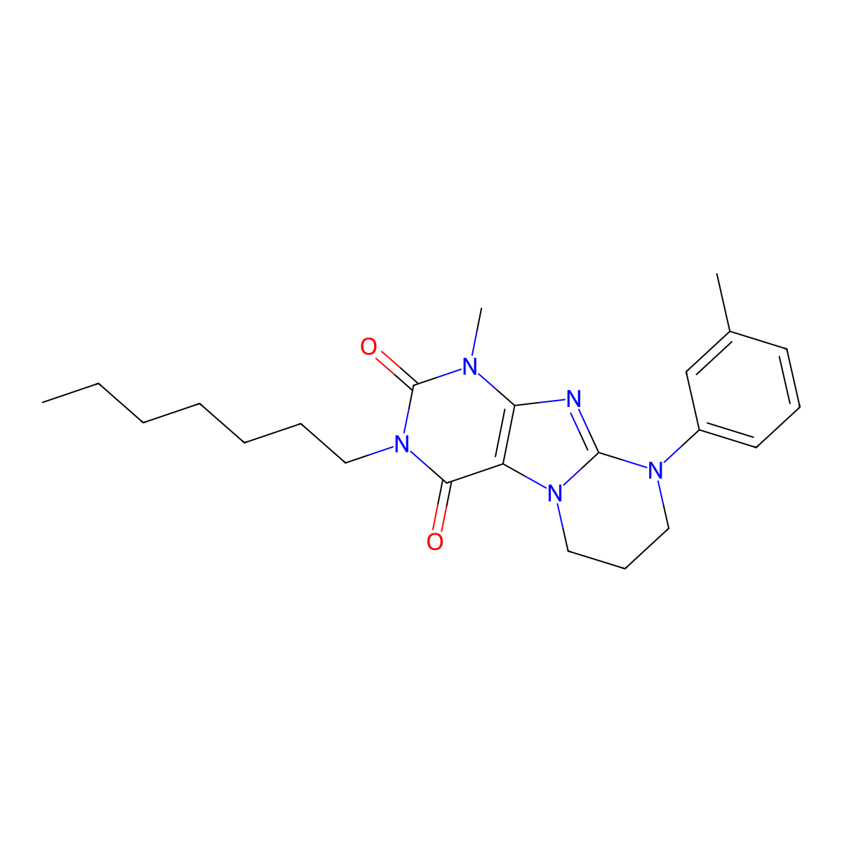 3-heptyl-1-methyl-9-(3-methylphenyl)-7,8-dihydro-6H-purino[7,8-a]pyrimidine-2,4-dione molecular structure, CAS 844455-98-7