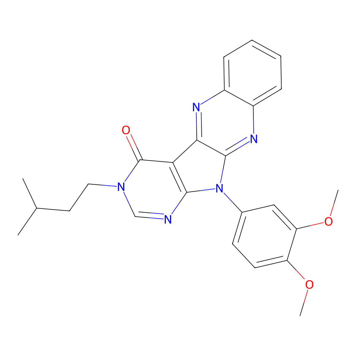 11-(3,4-dimethoxyphenyl)-3-isopentyl-3H-pyrimido[5',4':4,5]pyrrolo[2,3-b]quinoxalin-4(11H)-one molecular structure, CAS 844456-23-1