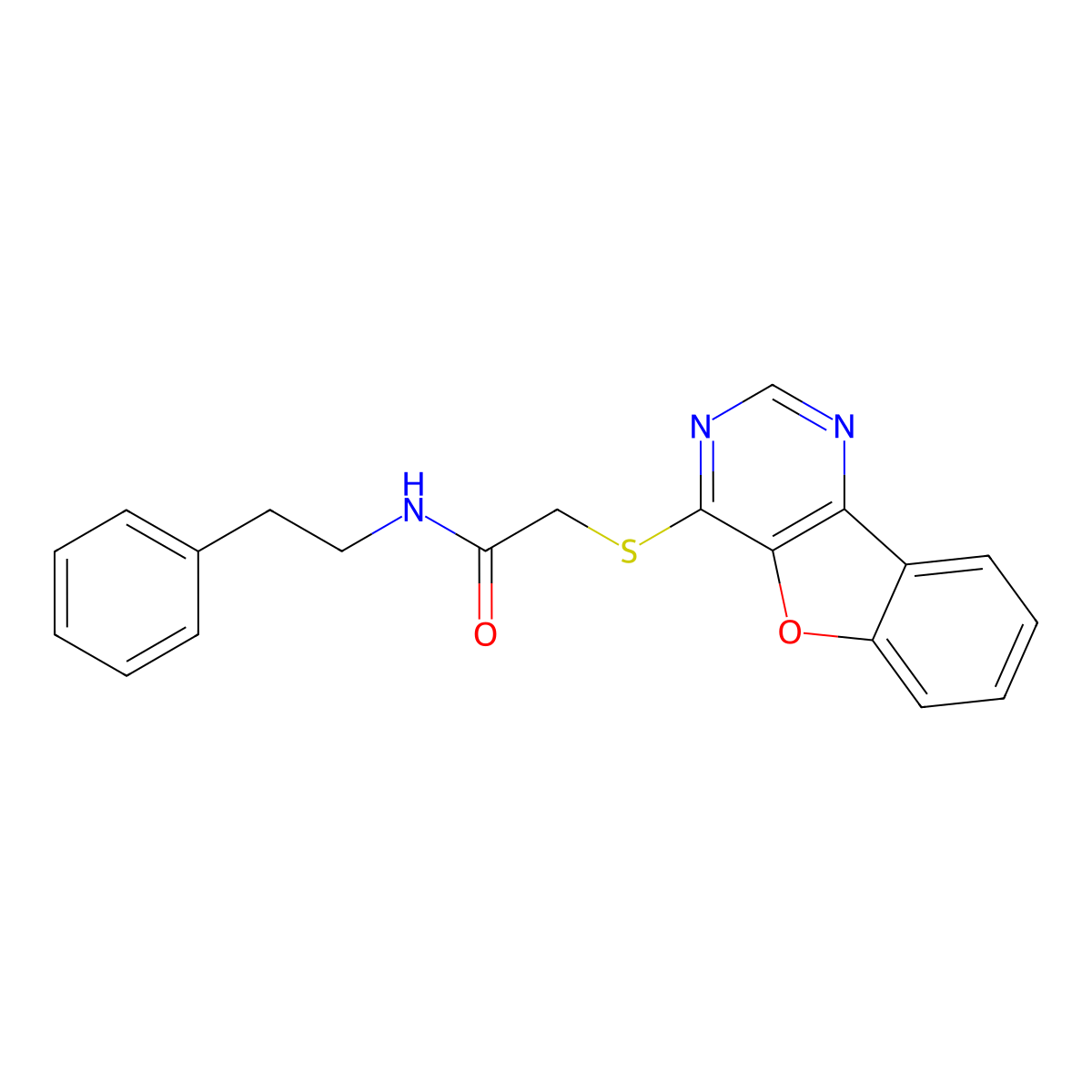 2-(benzofuro[3,2-d]pyrimidin-4-ylthio)-N-phenethylacetamide molecular structure, CAS 844456-32-2