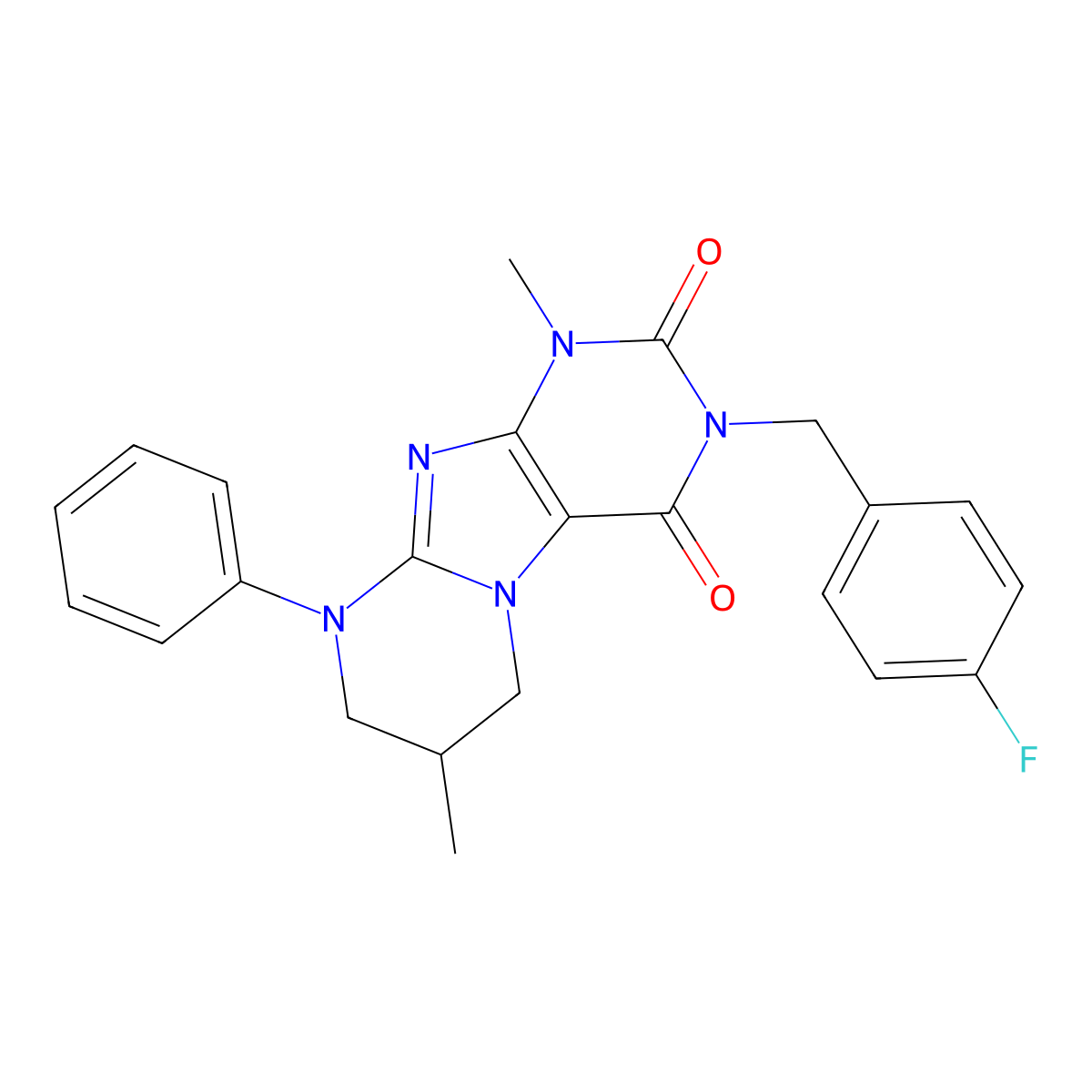 3-(4-fluorobenzyl)-1,7-dimethyl-9-phenyl-6,7,8,9-tetrahydropyrimido[2,1-f]purine-2,4(1H,3H)-dione molecular structure, CAS 844456-48-0