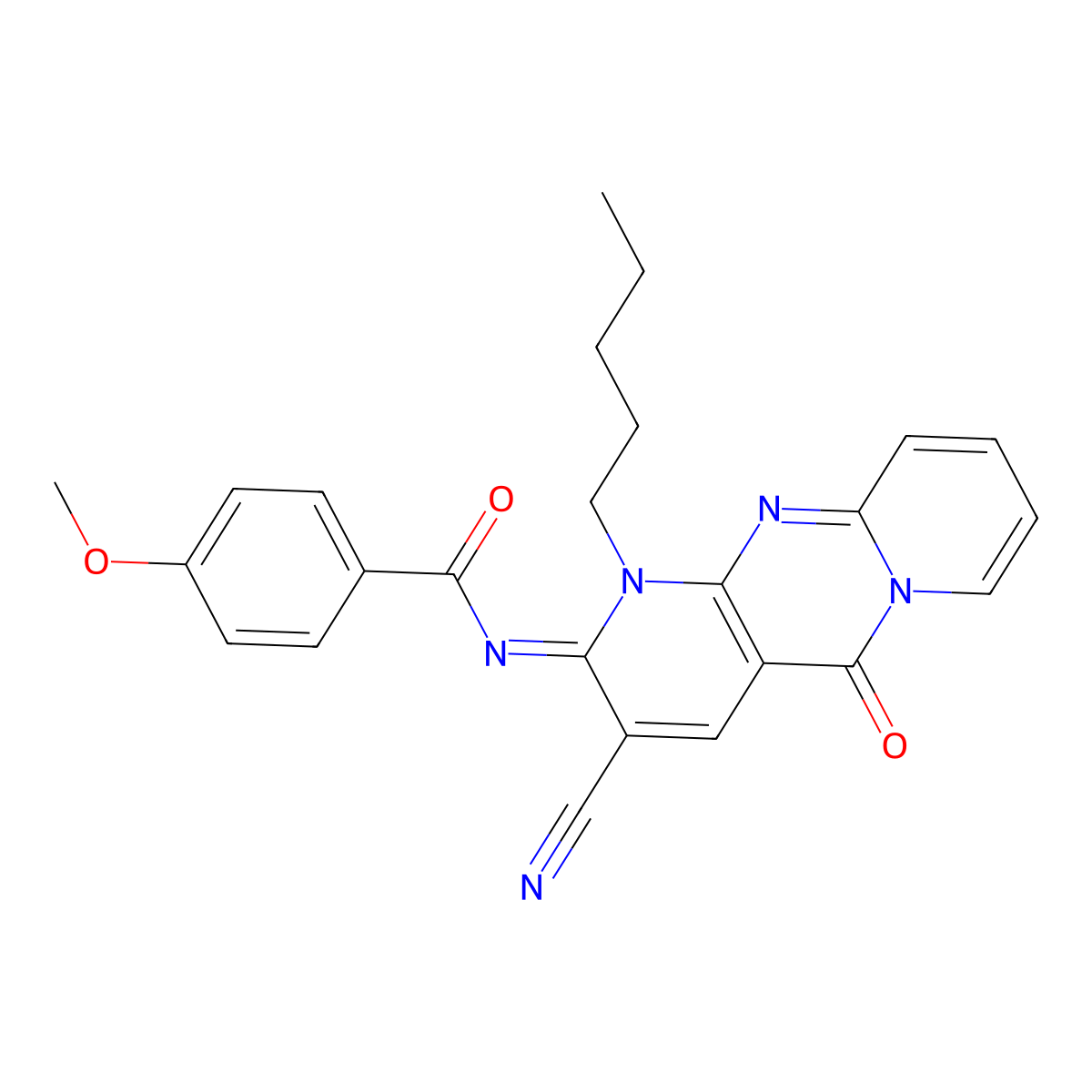 (E)-N-(3-cyano-5-oxo-1-pentyl-1H-dipyrido[1,2-a:2',3'-d]pyrimidin-2(5H)-ylidene)-4-methoxybenzamide molecular structure, CAS 844456-53-7