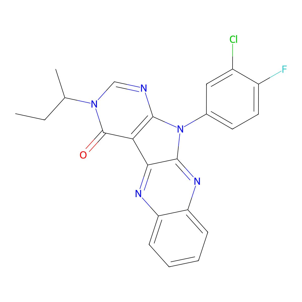 3-(sec-butyl)-11-(3-chloro-4-fluorophenyl)-3H-pyrimido[5',4':4,5]pyrrolo[2,3-b]quinoxalin-4(11H)-one molecular structure, CAS 844456-89-9