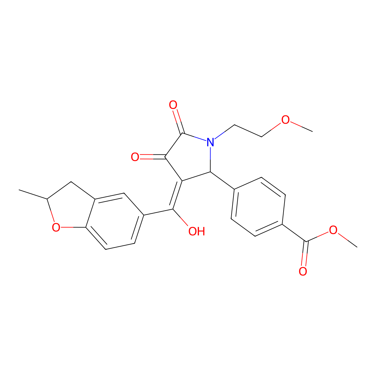 methyl 4-[4-hydroxy-1-(2-methoxyethyl)-3-(2-methyl-2,3-dihydro-1-benzofuran-5-carbonyl)-5-oxo-2,5-dihydro-1H-pyrrol-2-yl]benzoate molecular structure, CAS 844456-94-6