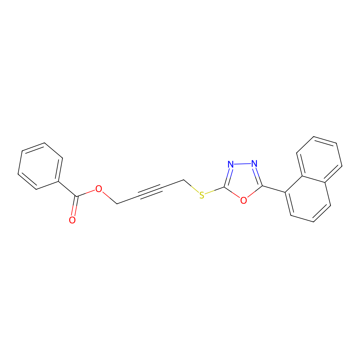 4-[(5-Naphthalen-1-yl-1,3,4-oxadiazol-2-yl)sulfanyl]but-2-ynyl benzoate molecular structure, CAS 844456-97-9
