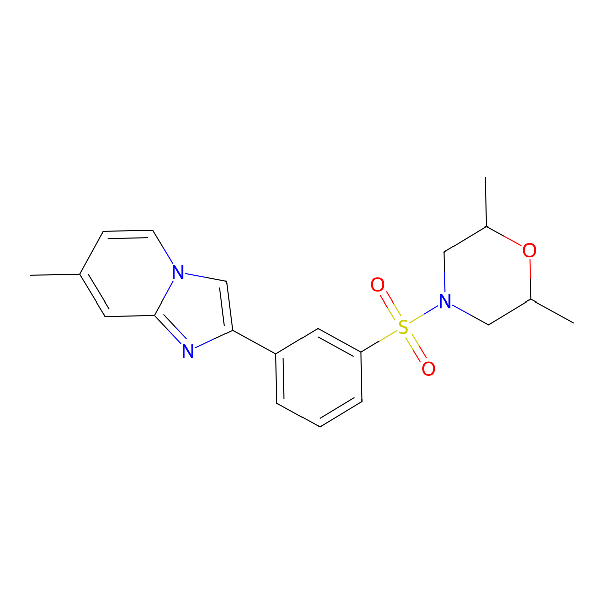 2-{3-[(2,6-Dimethylmorpholin-4-yl)sulfonyl]phenyl}-7-methylimidazo[1,2-a]pyridine molecular structure, CAS 844457-26-7