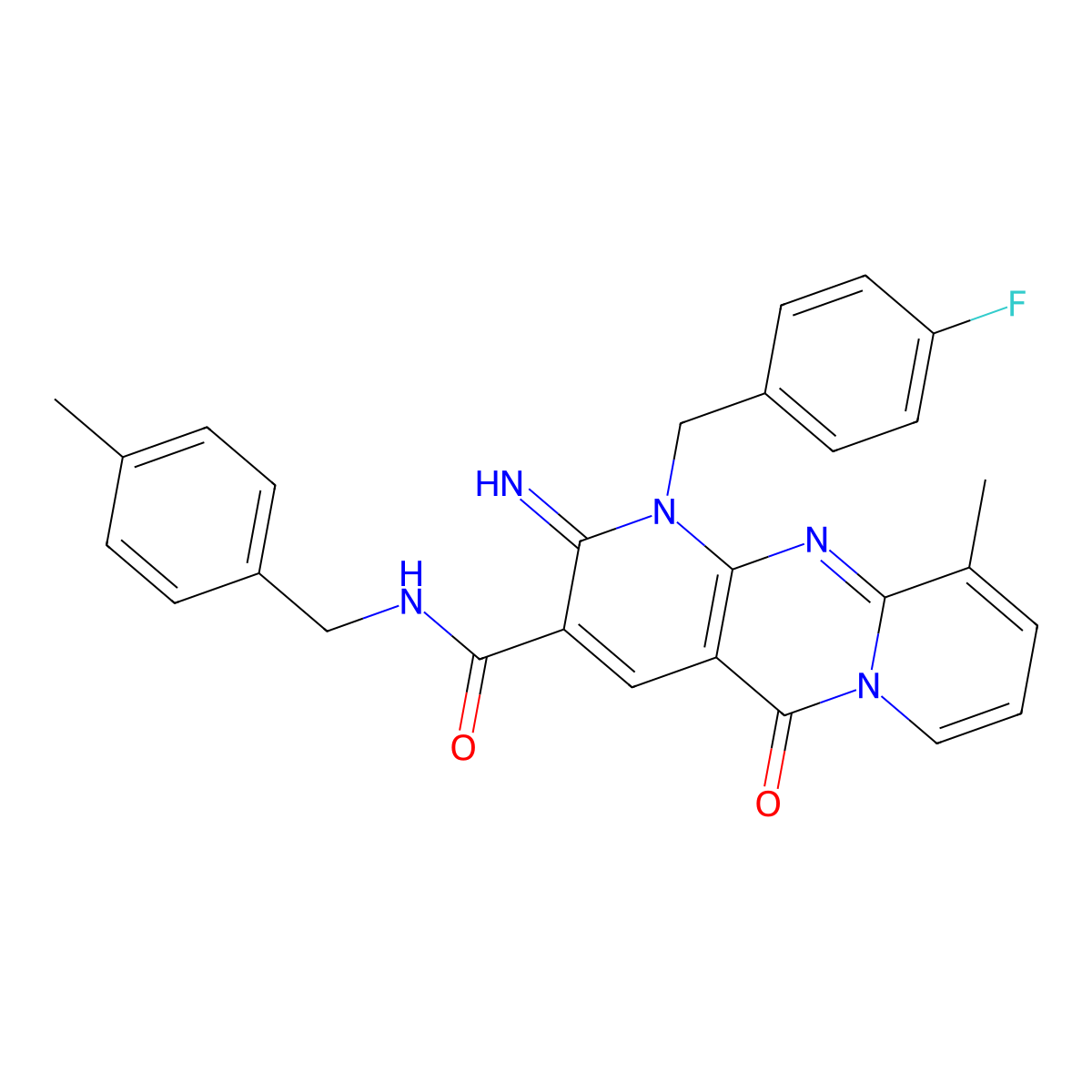 1-(4-fluorobenzyl)-2-imino-10-methyl-N-(4-methylbenzyl)-5-oxo-1,5-dihydro-2H-dipyrido[1,2-a:2,3-d]pyrimidine-3-carboxamide molecular structure, CAS 844458-06-6
