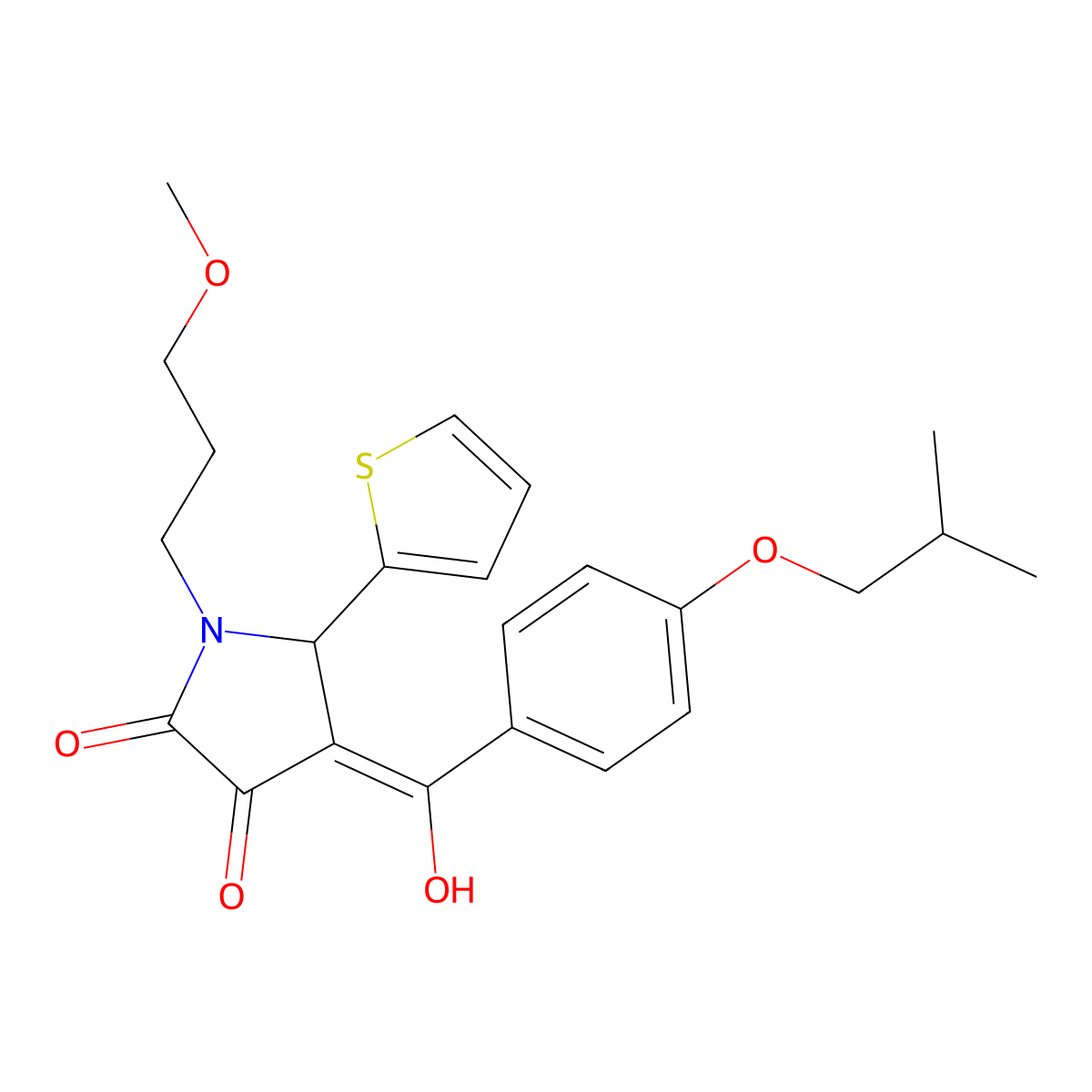 3-hydroxy-1-(3-methoxypropyl)-4-[4-(2-methylpropoxy)benzoyl]-5-(thiophen-2-yl)-2,5-dihydro-1H-pyrrol-2-one molecular structure, CAS 844458-86-2