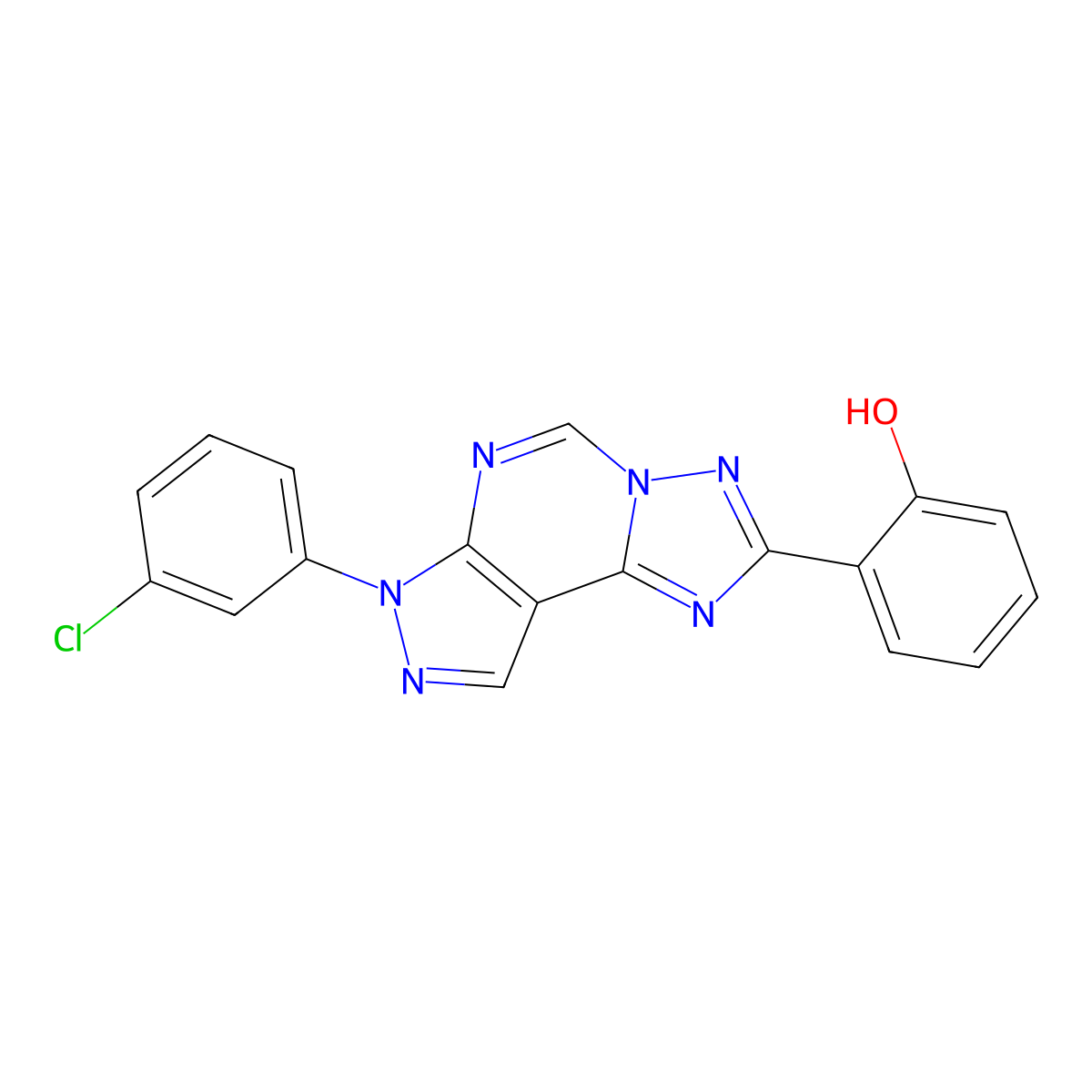 2-[10-(3-Chlorophenyl)-3,5,6,8,10,11-hexaazatricyclo[7.3.0.0^{2,6}]dodeca-1(9),2,4,7,11-pentaen-4-yl]phenol molecular structure, CAS 844459-68-3
