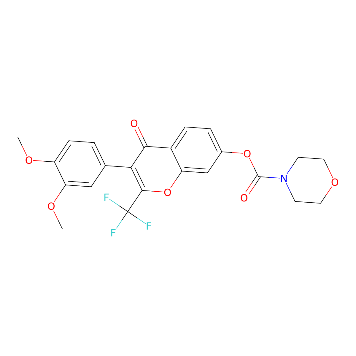 3-(3,4-dimethoxyphenyl)-4-oxo-2-(trifluoromethyl)-4H-chromen-7-yl morpholine-4-carboxylate molecular structure, CAS 844459-76-3