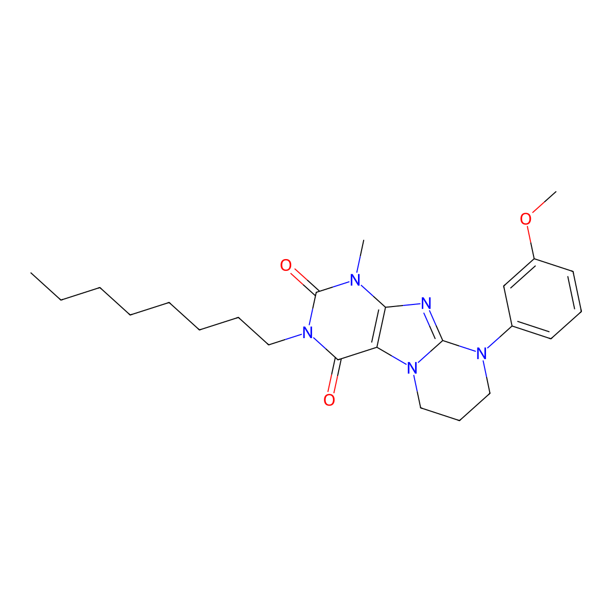 9-(3-methoxyphenyl)-1-methyl-3-octyl-7,8-dihydro-6H-purino[7,8-a]pyrimidine-2,4-dione molecular structure, CAS 844460-10-2