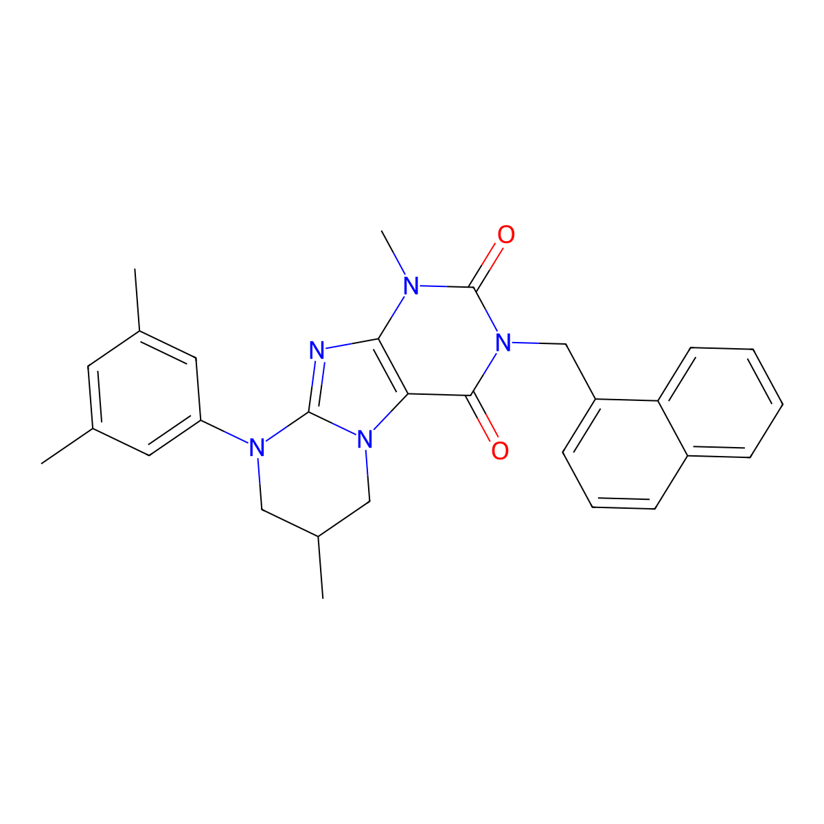 9-(3,5-dimethylphenyl)-1,7-dimethyl-3-(naphthalen-1-ylmethyl)-7,8-dihydro-6H-purino[7,8-a]pyrimidine-2,4-dione molecular structure, CAS 844460-25-9