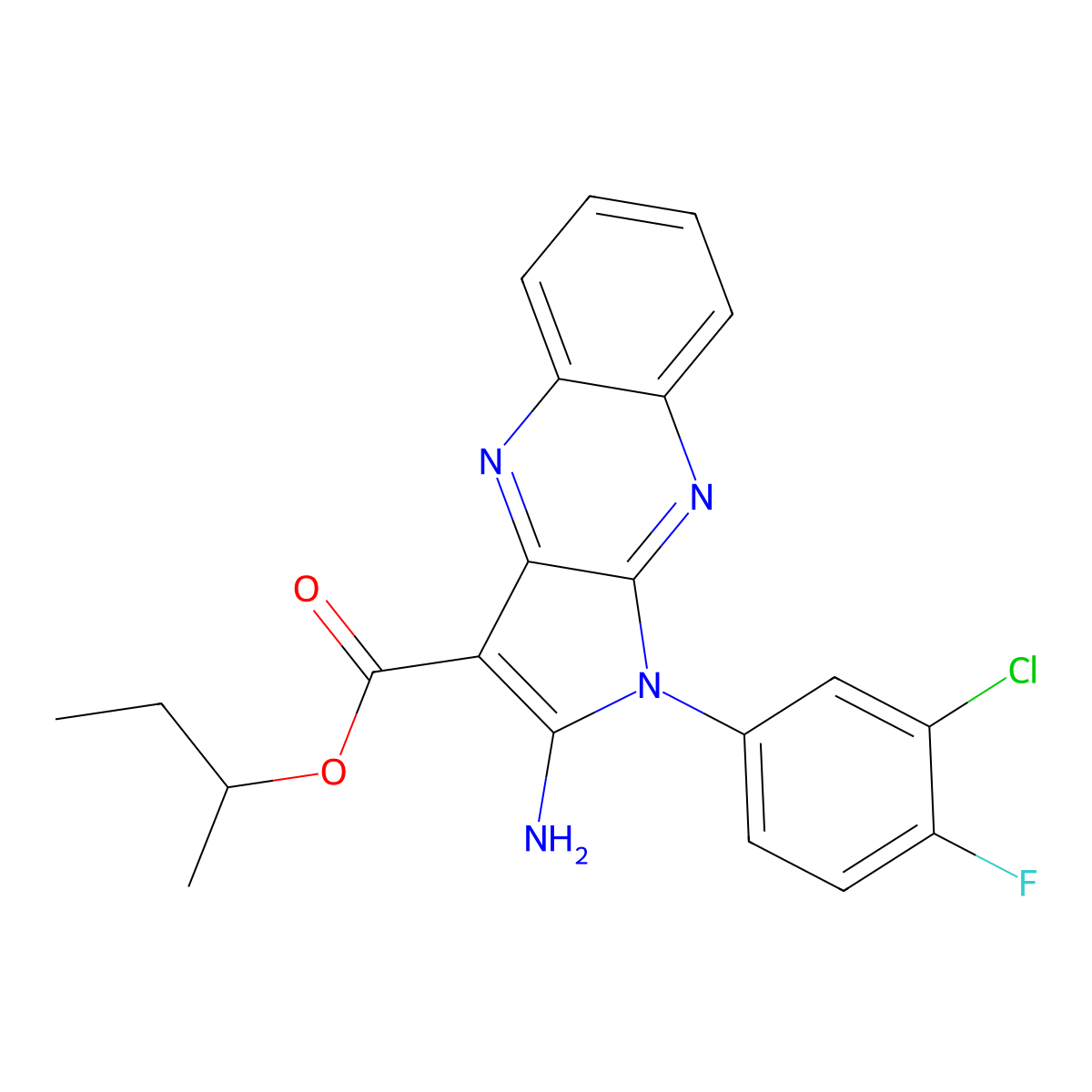 Butan-2-yl 2-amino-1-(3-chloro-4-fluorophenyl)pyrrolo[3,2-b]quinoxaline-3-carboxylate molecular structure, CAS 844460-35-1
