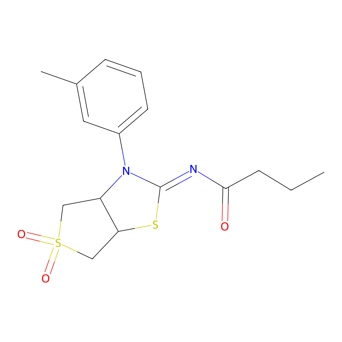 N-[(2Z)-3-(3-methylphenyl)-5,5-dioxidotetrahydrothieno[3,4-d][1,3]thiazol-2(3H)-ylidene]butanamide molecular structure, CAS 844460-73-7