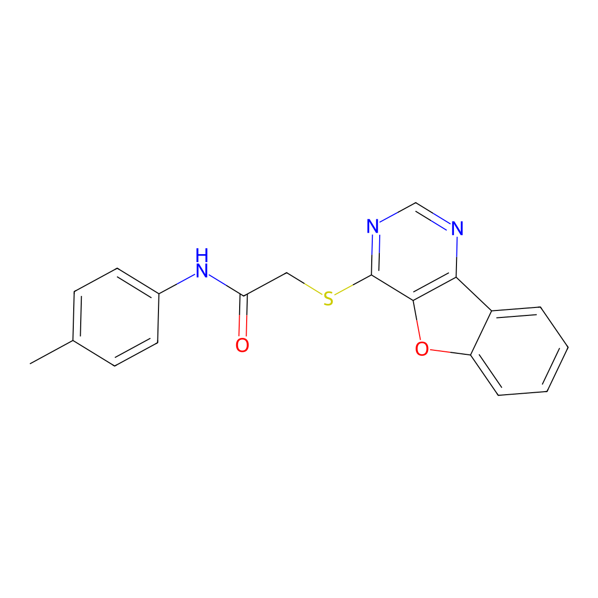 2-(benzofuro[3,2-d]pyrimidin-4-ylthio)-N-(p-tolyl)acetamide molecular structure, CAS 844460-78-2