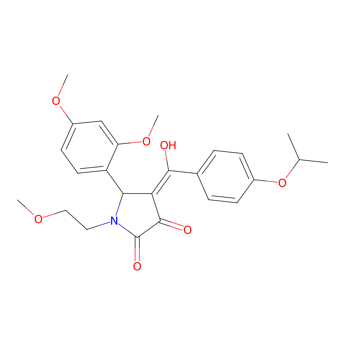 5-(2,4-dimethoxyphenyl)-3-hydroxy-1-(2-methoxyethyl)-4-[4-(propan-2-yloxy)benzoyl]-2,5-dihydro-1H-pyrrol-2-one molecular structure, CAS 844460-95-3
