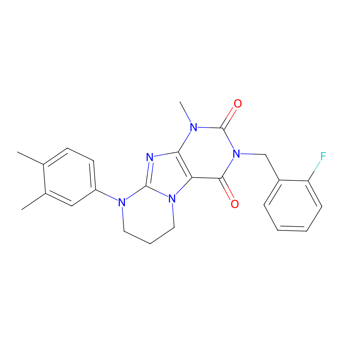 9-(3,4-dimethylphenyl)-3-[(2-fluorophenyl)methyl]-1-methyl-7,8-dihydro-6H-purino[7,8-a]pyrimidine-2,4-dione molecular structure, CAS 844461-36-5