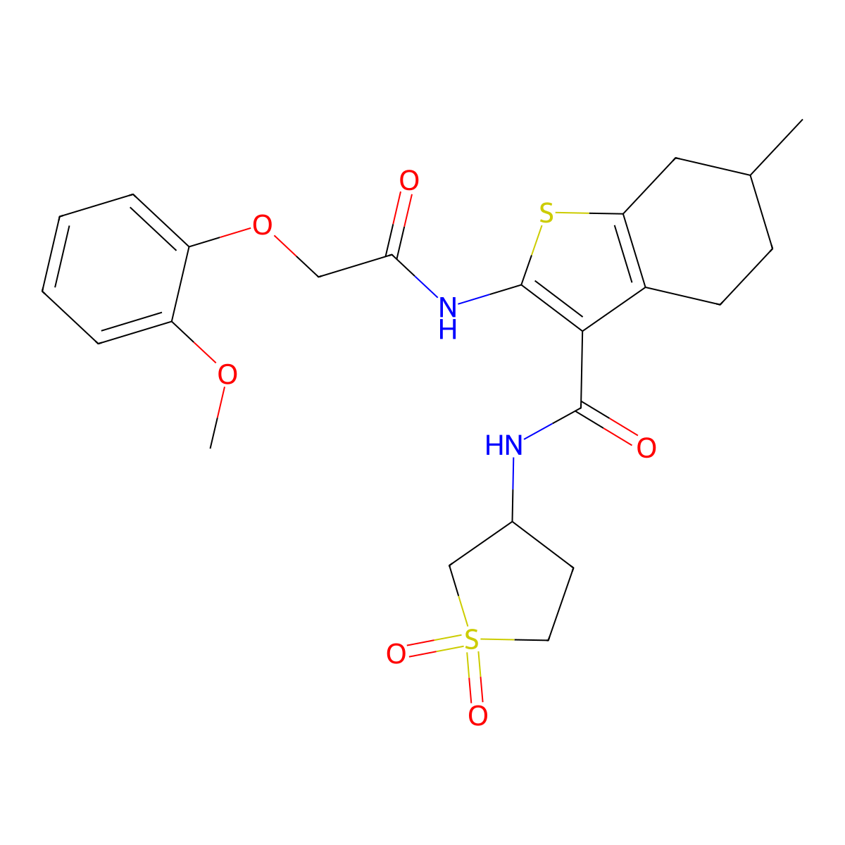 N-(1,1-dioxidotetrahydrothiophen-3-yl)-2-{[(2-methoxyphenoxy)acetyl]amino}-6-methyl-4,5,6,7-tetrahydro-1-benzothiophene-3-carboxamide molecular structure, CAS 844461-58-1