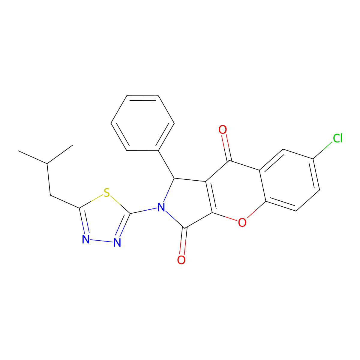 7-Chloro-2-(5-isobutyl-1,3,4-thiadiazol-2-yl)-1-phenyl-1,2-dihydrochromeno[2,3-c]pyrrole-3,9-dione molecular structure, CAS 844461-59-2