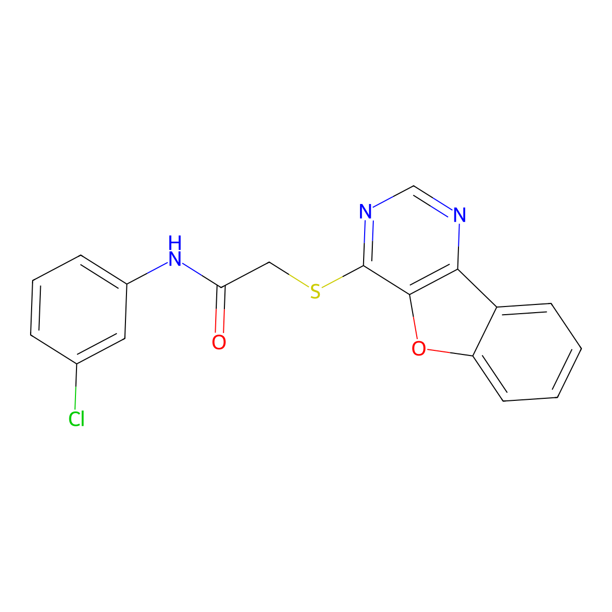 2-(benzofuro[3,2-d]pyrimidin-4-ylthio)-N-(3-chlorophenyl)acetamide molecular structure, CAS 844461-86-5