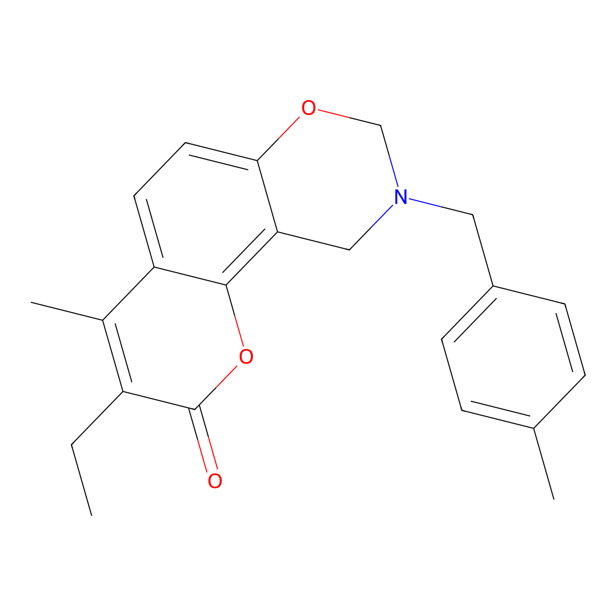3-ethyl-4-methyl-9-(4-methylbenzyl)-9,10-dihydro-2H,8H-chromeno[8,7-e][1,3]oxazin-2-one molecular structure, CAS 844461-93-4