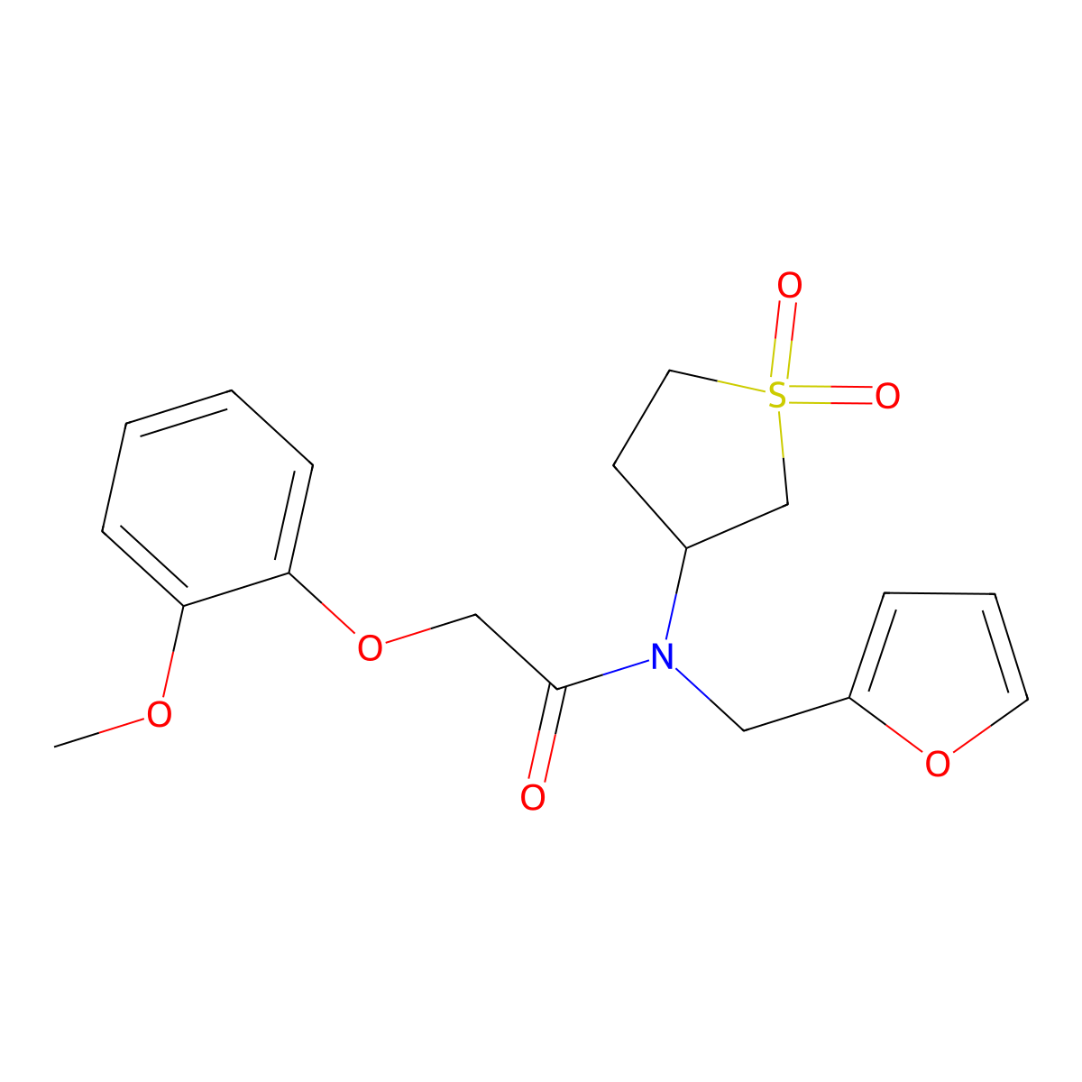 N-(1,1-dioxidotetrahydrothiophen-3-yl)-N-(furan-2-ylmethyl)-2-(2-methoxyphenoxy)acetamide molecular structure, CAS 844461-98-9
