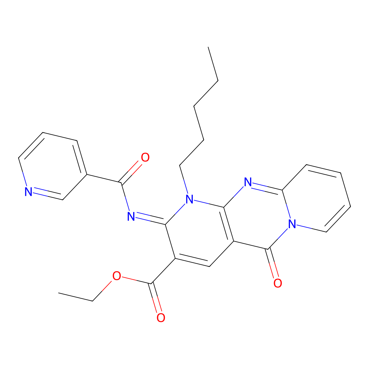 ethyl 5-oxo-1-pentyl-2-[(3-pyridinylcarbonyl)imino]-1,5-dihydro-2H-dipyrido[1,2-a:2,3-d]pyrimidine-3-carboxylate molecular structure, CAS 844462-22-2