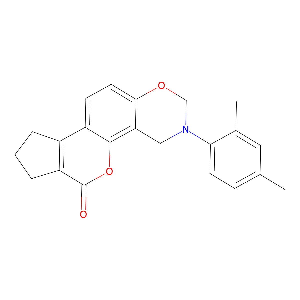 3-(2,4-dimethylphenyl)-3,4,8,9-tetrahydro-2H-cyclopenta[3,4]chromeno[8,7-e][1,3]oxazin-6(7H)-one molecular structure, CAS 844462-24-4