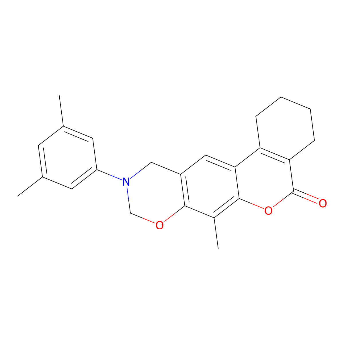 10-(3,5-dimethylphenyl)-7-methyl-1,2,3,4,10,11-hexahydro-5H,9H-benzo[3,4]chromeno[6,7-e][1,3]oxazin-5-one molecular structure, CAS 844462-73-3