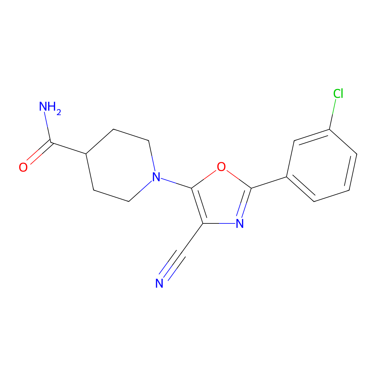1-[2-(3-Chlorophenyl)-4-cyano-1,3-oxazol-5-yl]piperidine-4-carboxamide molecular structure, CAS 844463-08-7
