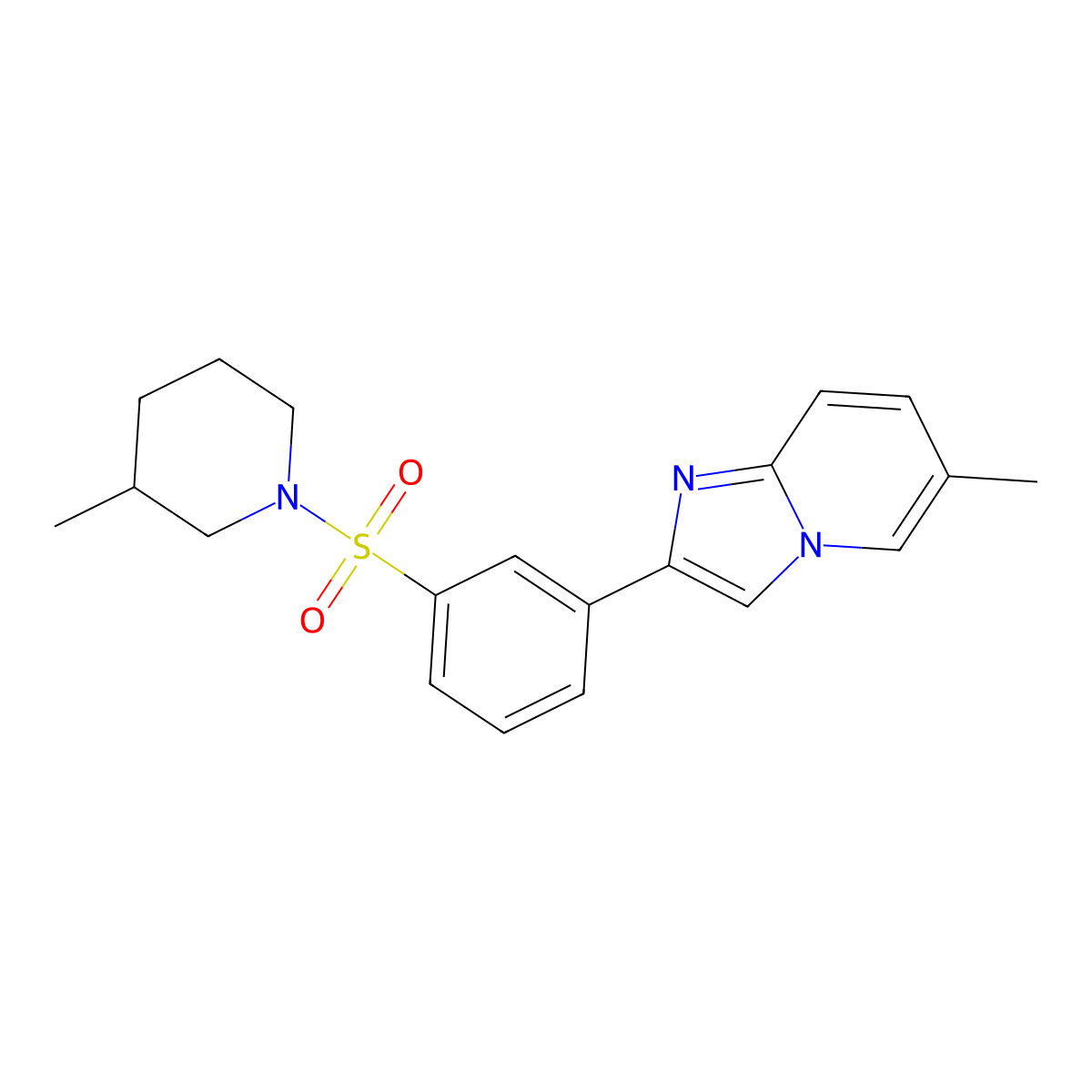 6-Methyl-2-{3-[(3-methylpiperidin-1-yl)sulfonyl]phenyl}imidazo[1,2-a]pyridine molecular structure, CAS 844463-53-2