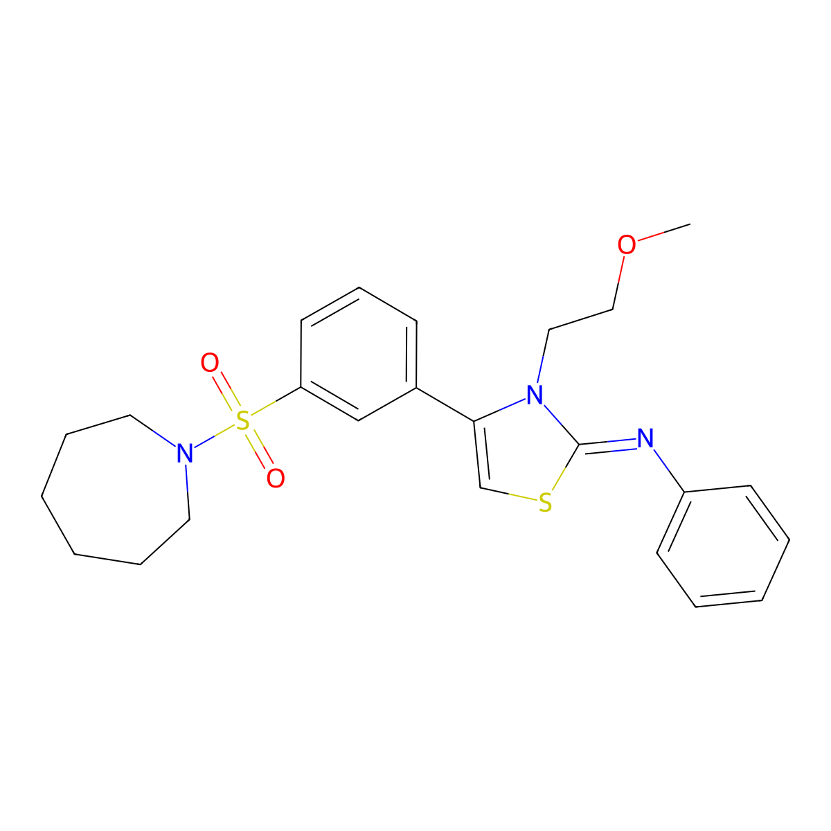 N-[(2Z)-4-[3-(azepan-1-ylsulfonyl)phenyl]-3-(2-methoxyethyl)-1,3-thiazol-2(3H)-ylidene]aniline molecular structure, CAS 844463-59-8