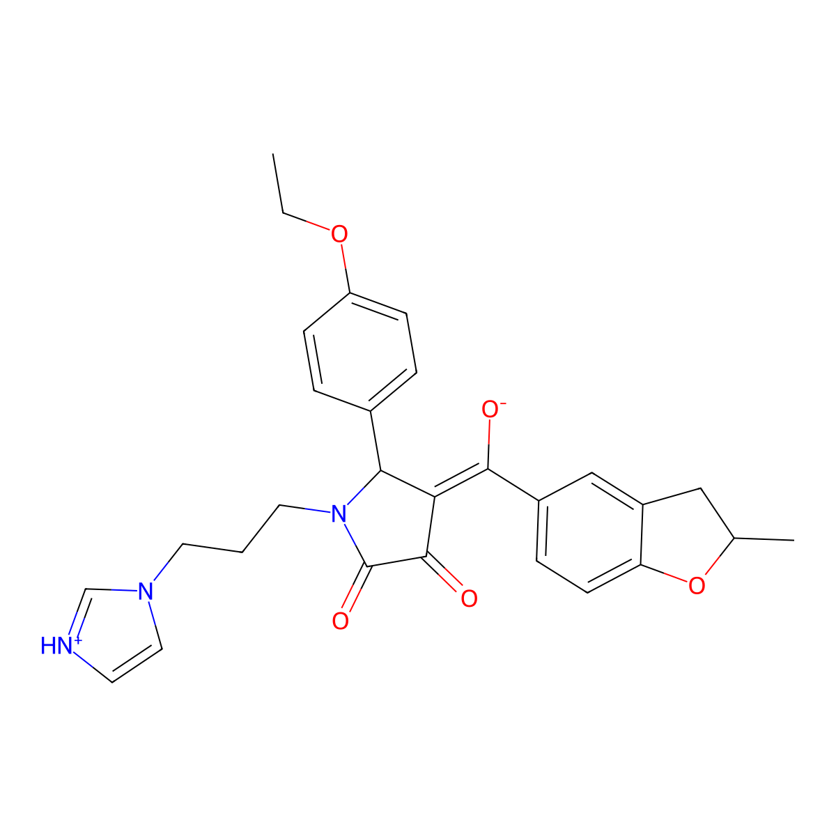 5-(4-Ethoxyphenyl)-4-[hydroxy-(2-methyl-2,3-dihydro-1-benzofuran-5-yl)methylidene]-1-(3-imidazol-1-ylpropyl)pyrrolidine-2,3-dione molecular structure, CAS 844464-33-1
