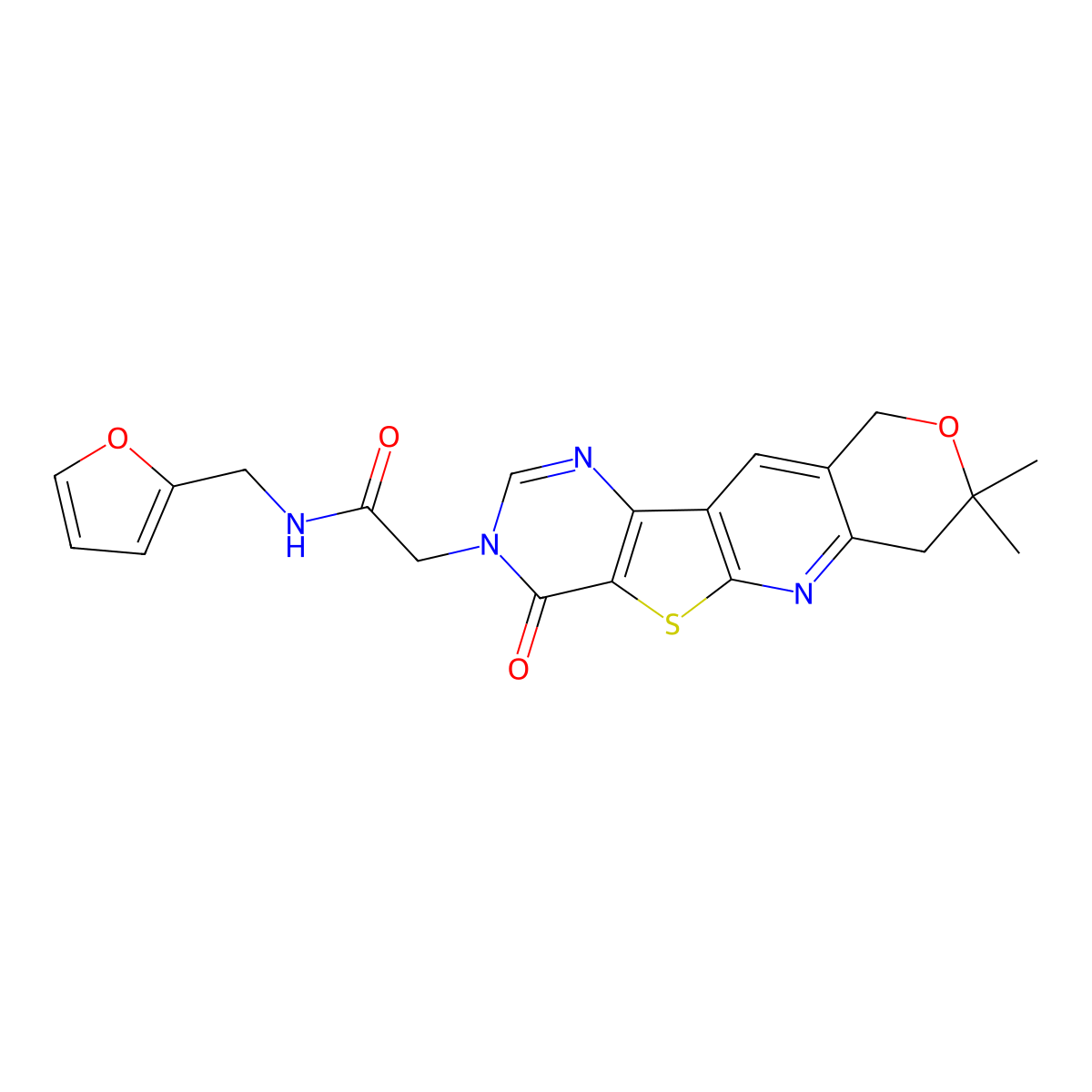 2-(8,8-dimethyl-4-oxo-4,7,8,10-tetrahydro-3H-pyrano[3'',4'':5',6']pyrido[3',2':4,5]thieno[3,2-d]pyrimidin-3-yl)-N-(furan-2-ylmethyl)acetamide molecular structure, CAS 844464-54-6