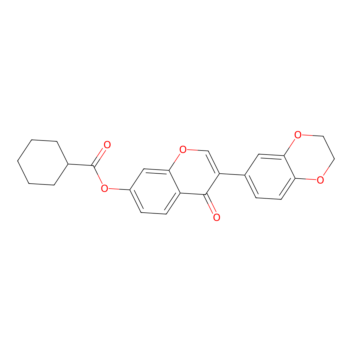 3-(2,3-dihydro-1,4-benzodioxin-6-yl)-4-oxo-4H-chromen-7-yl cyclohexanecarboxylate molecular structure, CAS 844465-15-2