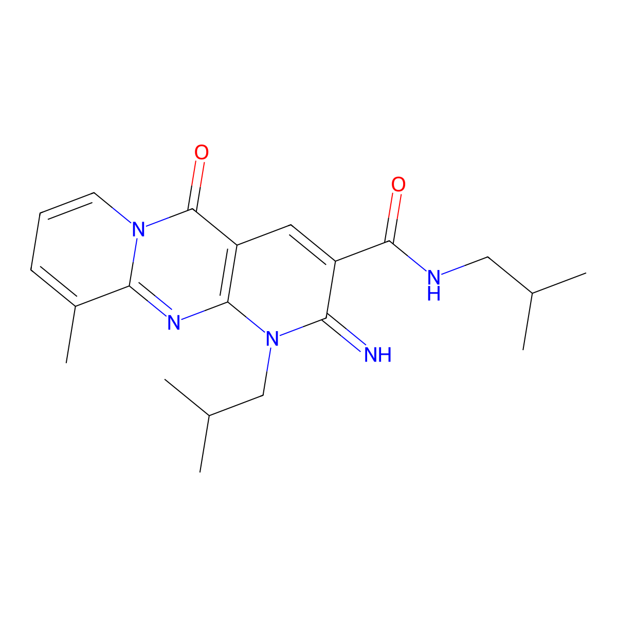 2-imino-N~3~,1-diisobutyl-10-methyl-5-oxo-1,5-dihydro-2H-dipyrido[1,2-a:2,3-d]pyrimidine-3-carboxamide molecular structure, CAS 844465-74-3