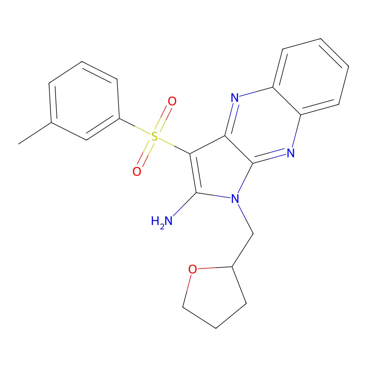 1-((tetrahydrofuran-2-yl)methyl)-3-(m-tolylsulfonyl)-1H-pyrrolo[2,3-b]quinoxalin-2-amine molecular structure, CAS 844466-10-0