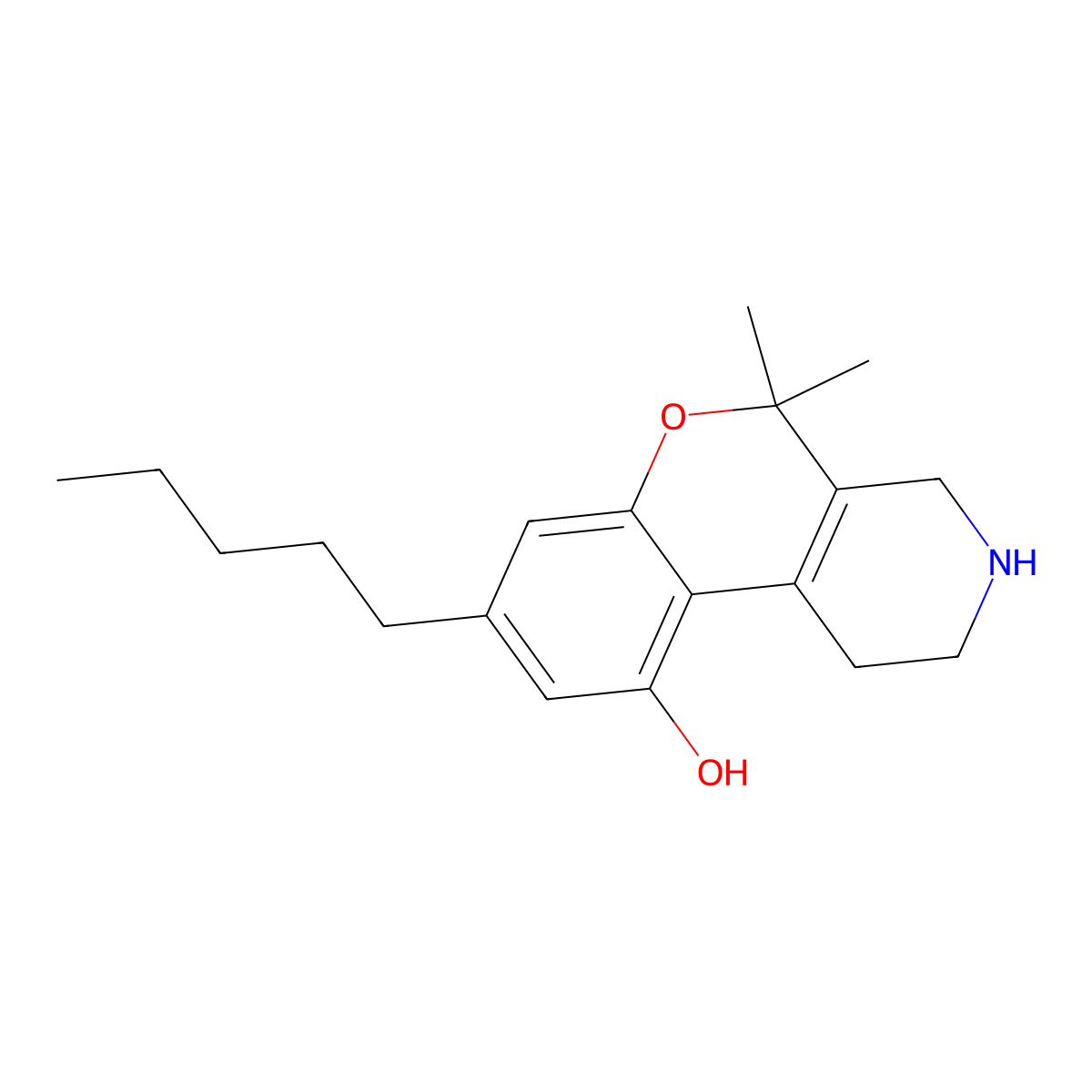 5,5-Dimethyl-8-pentyl-1,2,3,4-tetrahydrochromeno[3,4-c]pyridin-10-ol molecular structure, CAS 844477-18-5