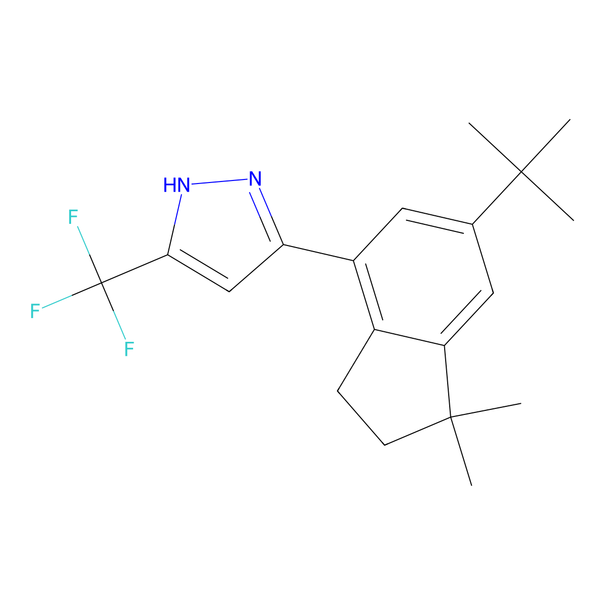 3-(6-tert-butyl-1,1-dimethyl-2,3-dihydroinden-4-yl)-5-(trifluoromethyl)-1H-pyrazole molecular structure, CAS 844635-76-3