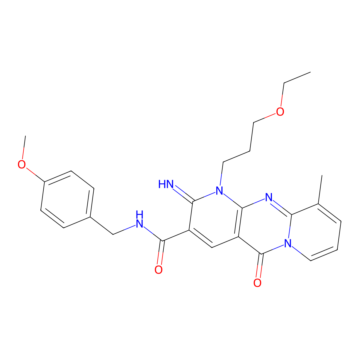 1-(3-ethoxypropyl)-2-imino-N-(4-methoxybenzyl)-10-methyl-5-oxo-1,5-dihydro-2H-dipyrido[1,2-a:2,3-d]pyrimidine-3-carboxamide molecular structure, CAS 844645-49-4