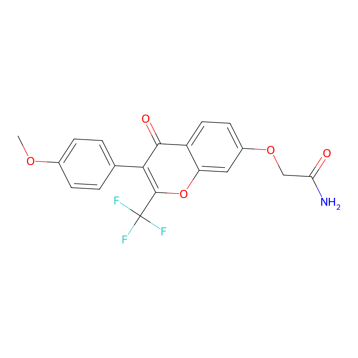2-((3-(4-methoxyphenyl)-4-oxo-2-(trifluoromethyl)-4H-chromen-7-yl)oxy)acetamide molecular structure, CAS 844645-92-7